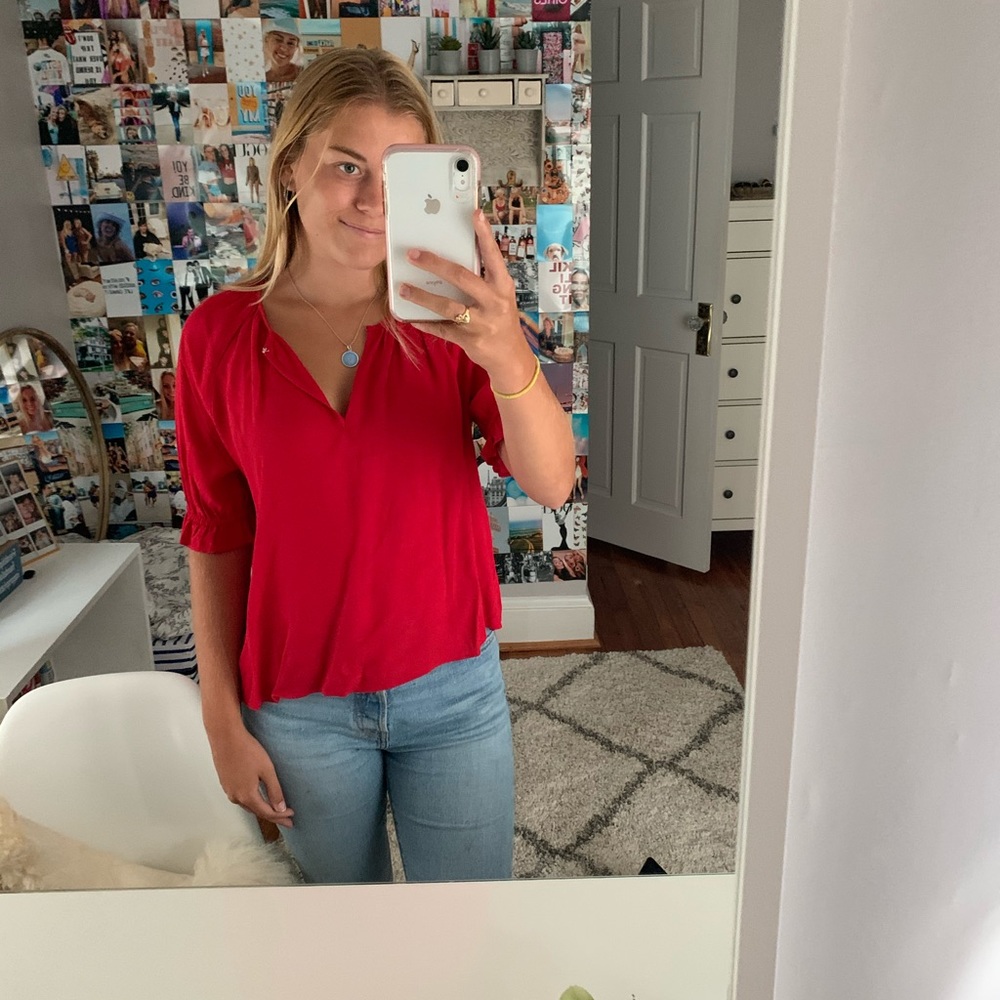 Madewell Texture&Thread red short sleeve blouse